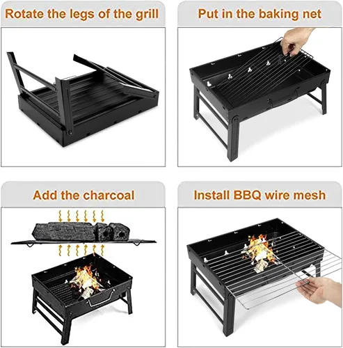 Miniatura 3 de Barbecue Grill, Charcoal Grill Folding Portable Lightweight Barbecue Grill Tools for Outdoor Grilling Cooking Camping Hiking Picnics Tailgating