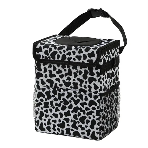 Miniatura 12 de AOKJOY Basurero para automóvil con tapa a prueba de fugas, bote de basura para vehículo, 3 bolsillos de almacenamiento, colgante, bolsa de basura