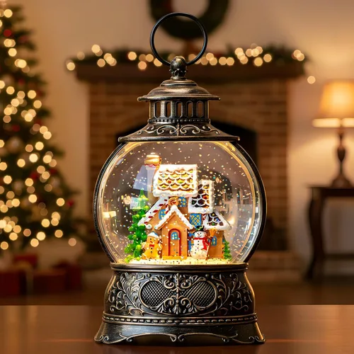 Miniatura 16 de Linterna de globo de nieve de Navidad, muñeco de nieve musical, árbol de Navidad, globo de nieve iluminado con temporizador USB/batería operada