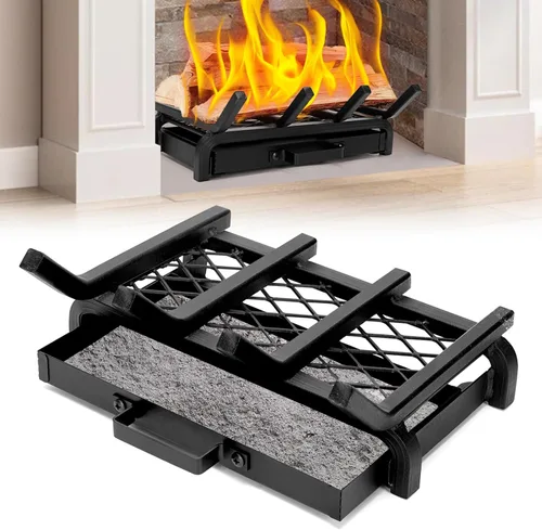 Rejilla pequeña para chimenea de 14 pulgadas - Rejillas para troncos de estufa de leña con bandejas de brasas y cenizas, soporte de rejilla de