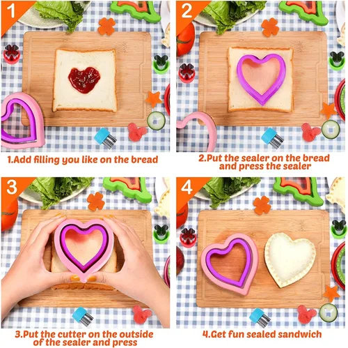 Miniatura 5 de Juego de cortadores y selladores de galletas mejorados Abruga para sándwich, cortador de verduras y sellos de frutas, molde con estrella