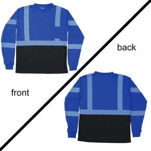 Miniatura 6 de VENDACE Camisetas de seguridad reflectantes de alta visibilidad, paquete de 3 camisetas de trabajo de construcción de manga larga Hi Vis, para Azul