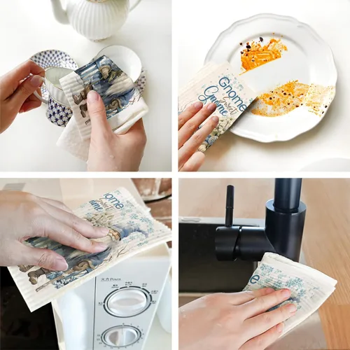Miniatura 6 de Paños de cocina suecos reutilizables, absorbentes, toallas de mano para cocina, paños de limpieza de secado rápido, paño de esponja de celulosa Azul
