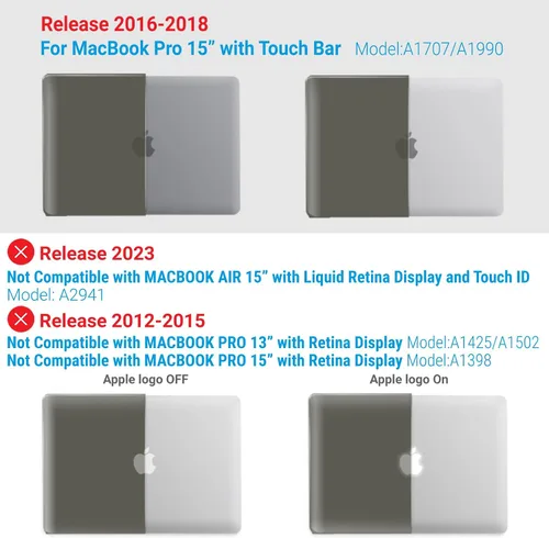 Miniatura 3 de IBENZER Compatible con Funda para MacBook Pro de 15 Pulgadas 2019 2018 2017 2016 A1990 A1707, Funda Rígida de Plástico con Cubierta de Teclado
