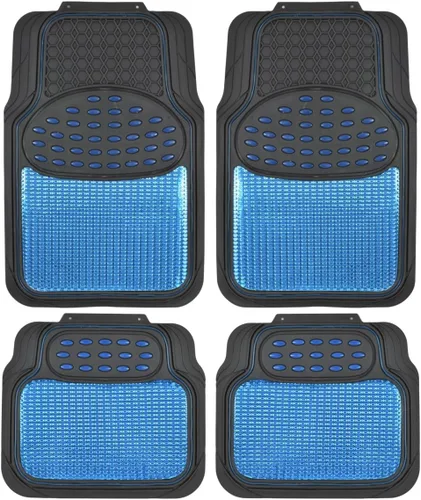Tapetes de caucho metálicos BDK para automóvil, SUV y camión - Protección resistente semiajustable de 2 colores, Azul