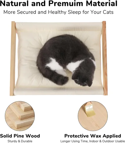 Miniatura 5 de FUKUMARU Hamaca Cama para Gatos, Cómodo Sofá de Terciopelo para Gatos de Interior, Percha de Madera Elevada para Gatos, Sofá para Mascotas de 21