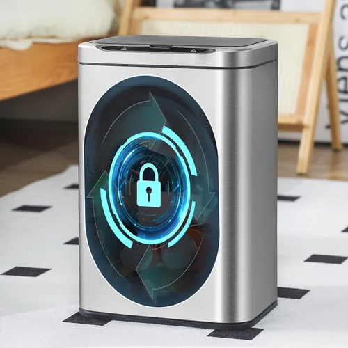 Miniatura 8 de ELPHECO Basurero de acero inoxidable para oficina, con sensor de movimiento, sin contacto, cubo de basura inteligente automático para cocina, Plata