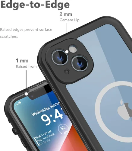 Miniatura 6 de Funda impermeable para iPhone 14, a prueba de golpes, a prueba de polvo, protector de pantalla integrado, anillo magnético negro