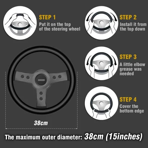 Miniatura 5 de ZHOL Funda universal de fibra de carbono para volante de automóvil, de microfibra de 15 pulgadas, para mujeres y hombres, antideslizante, color Verde