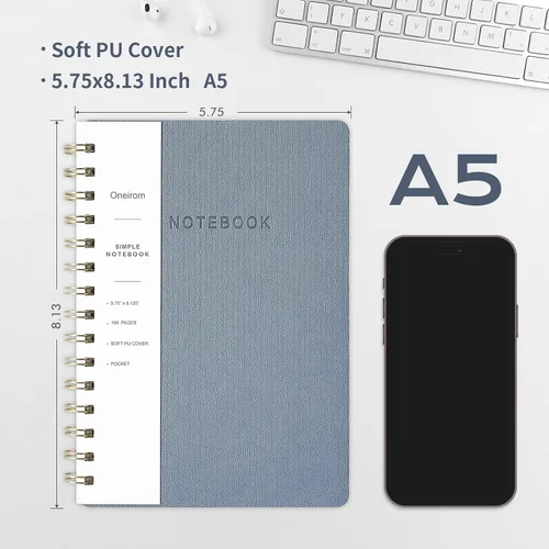 Miniatura 2 de cuaderno con espiral, 6.10 x 8.19 pulgadas, cuaderno rayado con bolsillos interiores y 160 páginas, tapa de cuero sintético, cuaderno de negocios