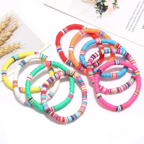 Miniatura 125 de Surfer Heishi - Pulseras apilables para mujer, apilables, de vinilo arcoíris, disco de arcilla, pulseras elásticas para la amistad, joyería bohemia