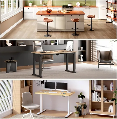 Miniatura 3 de FLEXISPOT Escritorio de Pie de Bambú de Pieza Única de 122 x 61 cm, Altura Ajustable, Mesa Rectangular de Escritorio Bambú natural