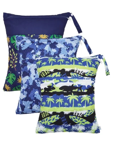 Miniatura 25 de babygoal Bolsas para artículos húmedos y secos, paquete de 3, bolsas de viaje reutilizables impermeables para trajes de baño, pañales de tela