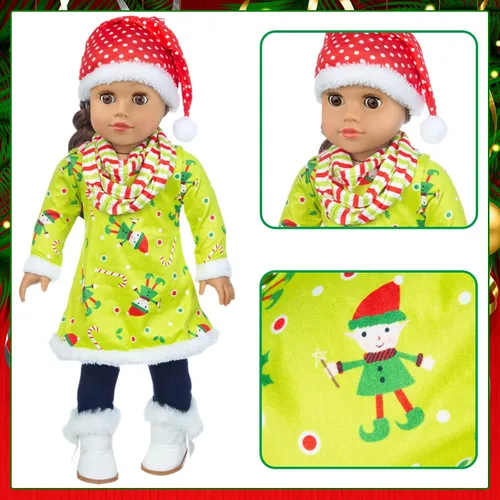 Miniatura 3 de UNICORN ELEMENT 2 juegos de ropa y accesorios para muñecas de Navidad de 18 pulgadas, disfraz de Papá Noel de Navidad, incluyendo vestido