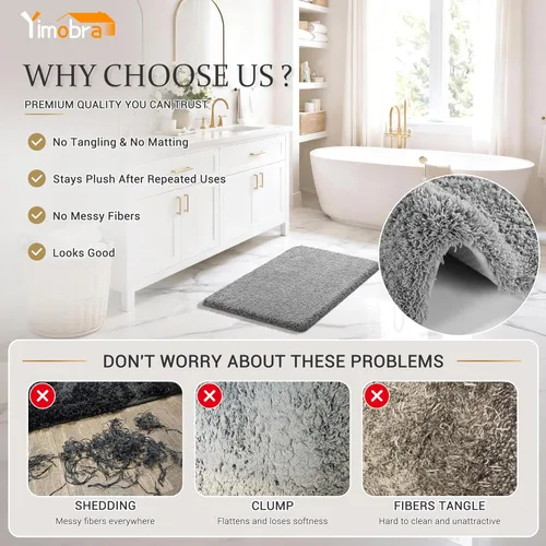 Miniatura 3 de Yimobra Alfombra de baño de felpa esponjosa, súper lanuda suave, cómoda, antideslizante, absorbente de agua, alfombra de baño de microfibra que se