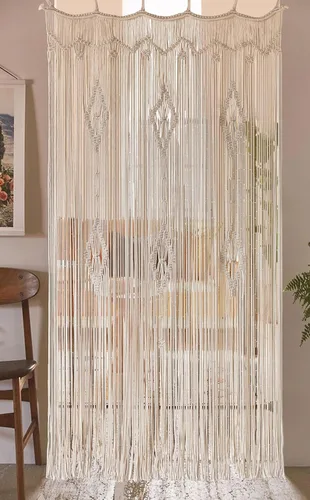 Miniatura 3 de IOWER Cortina de macramé larga de algodón para ventana, cortinas bohemias para dormitorio, boda, telón de fondo, divisor de habitación, puerta