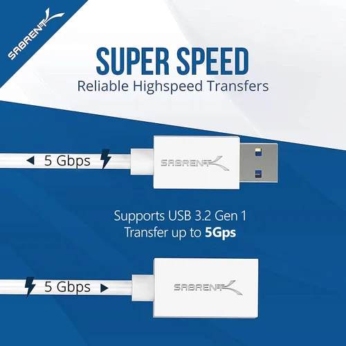 Miniatura 4 de SABRENT Cable de extensión USB 3.0 de 22AWG A macho a A hembra [blanco] 6 pies (CB-306W)