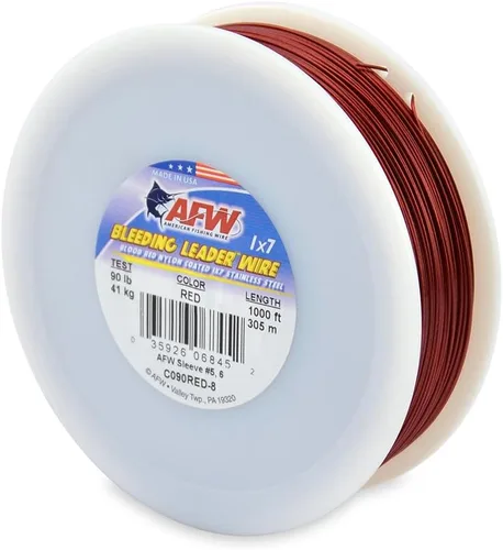 Miniatura 11 de Alambre de pesca americano líder sangrante rojo sangre nylon recubierto 1x7 alambre líder de acero inoxidable