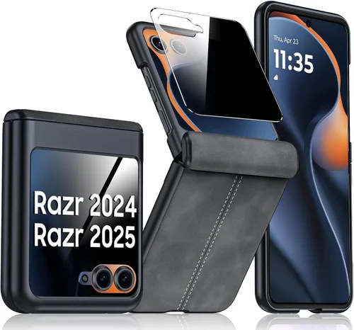 Miniatura 17 de para Samsung Galaxy Z Flip 7 Funda con protección de bisagras y protector de pantalla incorporado, funda de cuero mate de policarbonato ultradelgada