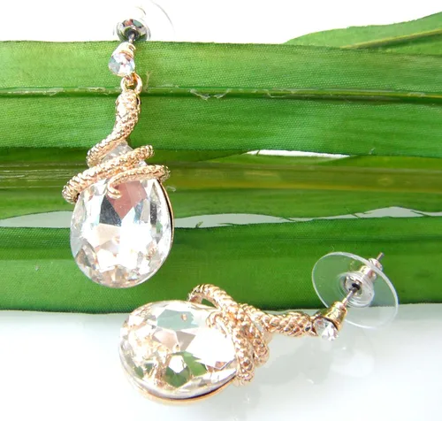 Miniatura 59 de Navachi Pendientes colgantes de gota de serpiente con forma de pera multicolor de cristal chapado en oro de 18 quilates