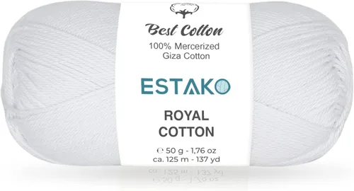 Miniatura 17 de Estako Algodón Royal, 100% hilo de algodón giza mercerizado, suave, súper fino 1 para ganchillo y tejer, 1.76 onzas (50g) / 137 yardas (125m)