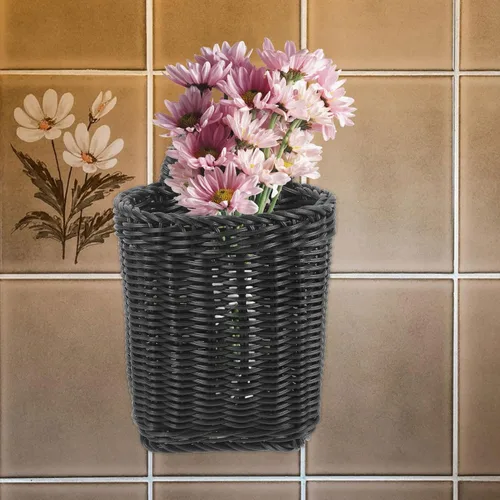Miniatura 9 de Cabilock Organizador de cesta tejida para colgar en la pared para cocina y baño, mango decorativo de imitación de ratán para plantas, frutas