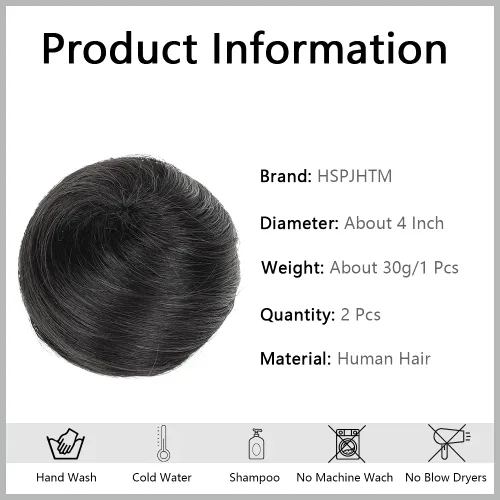 Miniatura 2 de 2 piezas de cabello humano desordenado de moño, moño rosa desordenado, moño para mujeres, coleteros de cabello real, extensiones de moño para cola