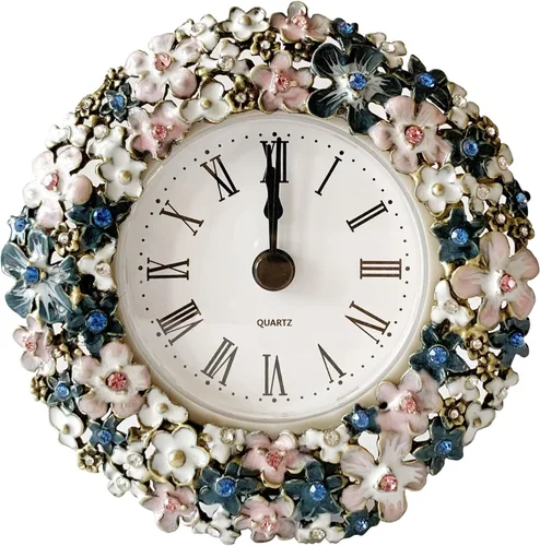 Miniatura 8 de Silent Mini Reloj de Mesa Analógico Vintage con Cuerpo de Metal con Perlas Sintéticas y Núcleo Sin Tictac Operado por Batería para Estante