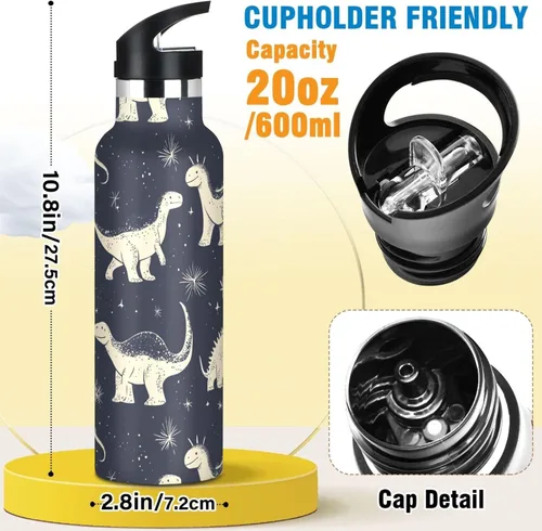 Miniatura 2 de Cartoon Dinosaurs Double Wall Vacuum Insulated Bottles Water Bottles With Straws Leak-proof BPA-Free Leak Proof for Gym Sports