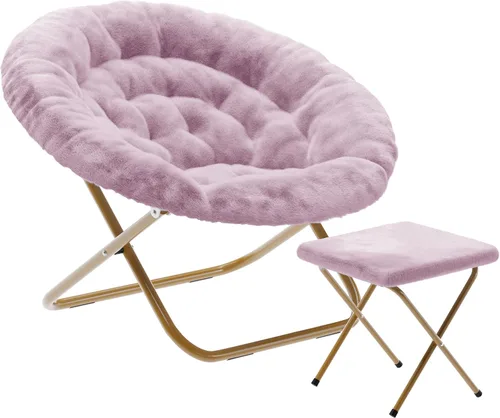 Miniatura 15 de Flash Furniture Gwen - Silla plegable de gran tamaño con otomana, silla lunar de piel sintética, marco de acero duradero, para dormitorio