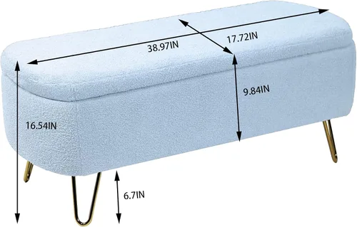 Miniatura 2 de TTK Otomana con almacenamiento para dormitorio, moderno banco otomano de piel sintética con patas de metal dorado, banco de entrada largo de sherpa