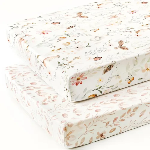 Miniatura 2 de GRSSDER Juego de 2 Sábanas Ajustables de Punto de Jersey Elástico Ultra Suave para Cuna, Se Adaptan a Todos los Colchones Estándar para Cuna de Rosa