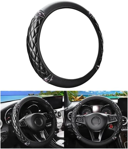 Funda brillante para volante de coche, 14.5-15 pulgadas, piel de oveja con cristales de estrás elástica, protector de volante de vehículo,
