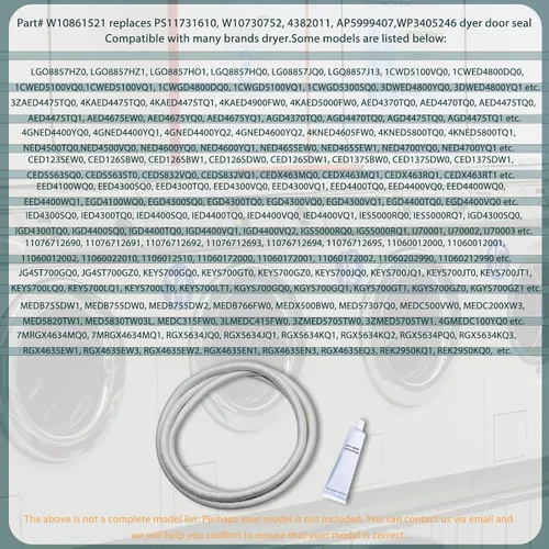 Miniatura 4 de Sello de puerta de secadora W10861521 actualizado Número de parte# W10861521 Reemplaza PS11731610 W10730752 4382011, Compatible con secadoras