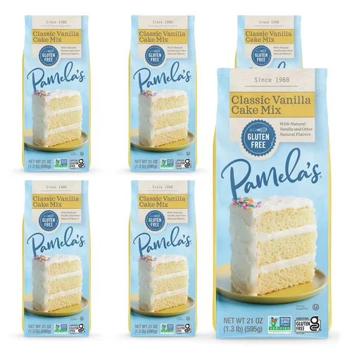 Pamela's Products Mezcla de pastel sin gluten, vainilla clásica bolsas de 21 onzas (paquete de 6)
