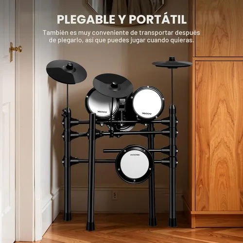 Miniatura 6 de AODSK Batería eléctrica con almohadillas de malla silenciosas, batería electrónica para principiantes, USB MIDI, banqueta, auriculares, baquetas