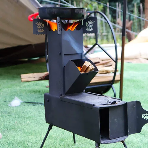 Miniatura 6 de Estufa de cohete portátil plegable de leña para acampar para cocinar al aire libre, picnic, barbacoa, caza, pesca, estufa de cohete de bolsillo