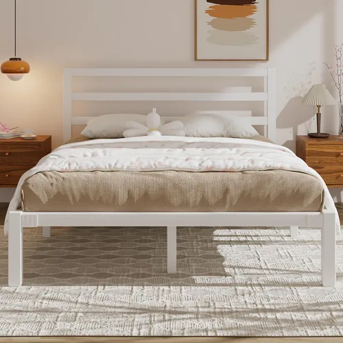 Miniatura 11 de E-Motie - Base de cama de tamaño individual, marco de cama de plataforma metálica con cabecero y estribo, espacio de almacenamiento debajo