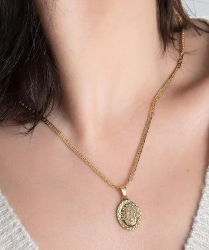 Miniatura 2 de Barzel Collar de cadena de 0.118 in bañado en oro de 18 quilates marineroMarina 060 3MM con colgante de encanto de Virgen María Guadalupe, Metal