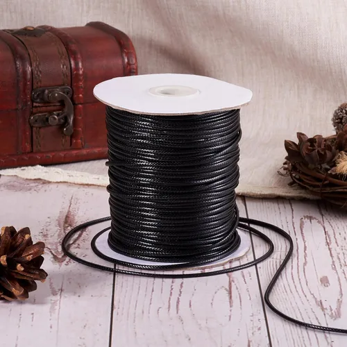 Miniatura 6 de Cheriswelry 90 yardas/rollo de 0.079 pulgadas, cordón encerado negro de poliéster coreano, joyería de cuentas, hilos para manualidades, cuerda