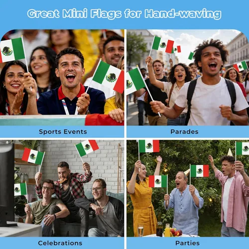 Miniatura 4 de Bandera de México, bandera mexicana, pequeñas mini banderas de mano de México en palo, ideal para fiestas, desfiles, eventos deportivos
