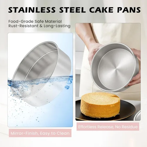 Miniatura 8 de Bandejas para tartas de 6 pulgadas - 3 piezas de bandejas para tartas de cumpleaños de acero inoxidable, con 100 piezas de papel pergamino