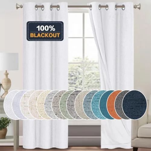 Miniatura 96 de Primitive - Cortinas opacas 100 % de lino texturizado natural para dormitorio, sala de estar, cortinas para ahorra energía, tela de arpillera