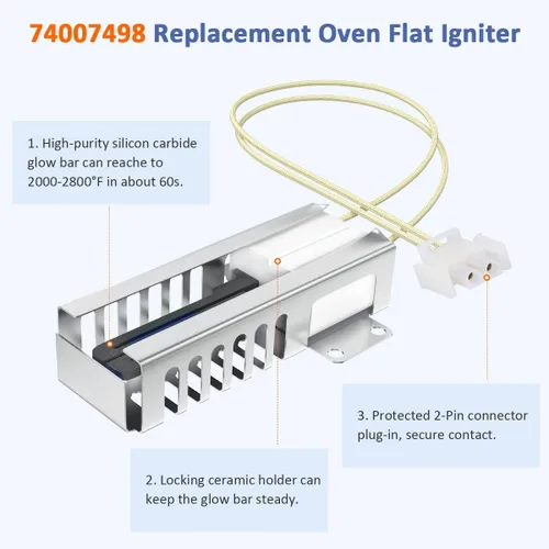 Miniatura 4 de 74007498 Range Gas Oven Encendedor para Whirlpool, Horno de repuesto Horno de encendido plano Igniter Reemplazo 7432P075-60 66578002700 AP4096256