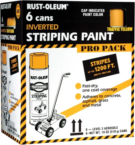 Rust-Oleum P2548849-6PK Pintura en aerosol profesional para pintar rayas invertidas, 18 onzas, amarillo de tráfico, paquete de 6 unidades