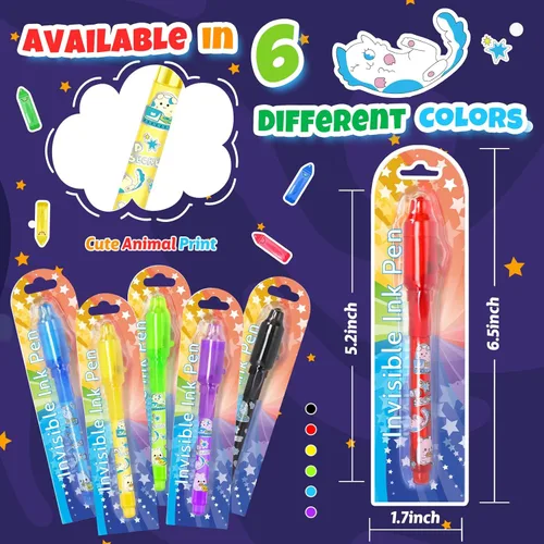 Miniatura 3 de GIFTINBOX Bolígrafo de tinta invisible con luz UV para niños, 12 bolígrafos espía para fiestas para niños de 8 a 12 años, marcador mágico