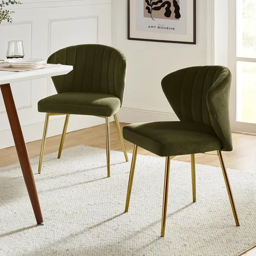 Miniatura 10 de TINA'S HOME Juego de 2 sillas decorativas, sillas laterales de terciopelo glamoroso con patas doradas, sillas de comedor tapizadas de mediados