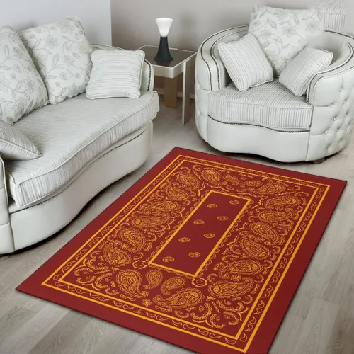Miniatura 4 de Alfombra de área personalizada, color rojo y dorado, alfombra de área moderna, alfombra de área de 3 x 5 pies, patrón de bandana negra, alfombra
