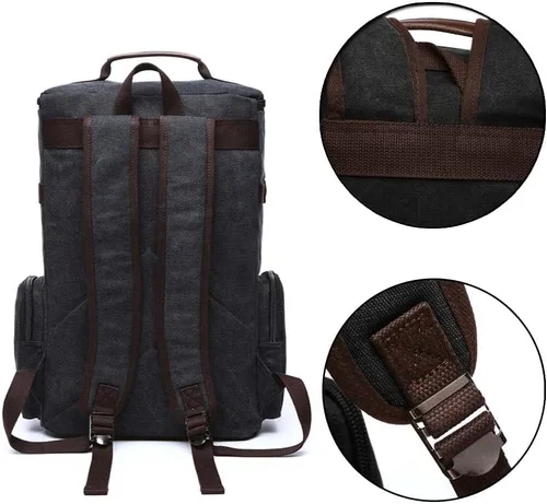 Miniatura 6 de Mochila de lona vintage Mochila de viaje casual Mochila de 15.6 pulgadas para laptop Mochila de senderismo camping
