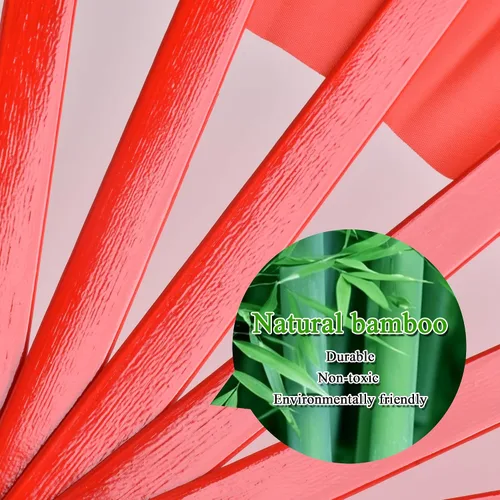 Miniatura 5 de Abanicos de mano plegables de bambú grandes, color rojo, ventilador KunFu para eventos, bailes, espectáculos, festivales, regalo (todo rojo)